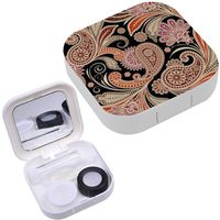 Portable Contact Lens Case Box Travel Kit Mirror + Bottle + Tweezers Container Holder [ Paisley ]