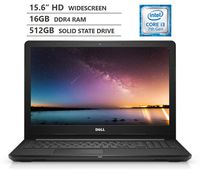 Dell Inspiron 15 3000 Series 15.6" HD LED-Backlit Widescreen Laptop, Intel Core i3-7130U 2.70GHz Dual-Core Processor, 16GB DDR4 RAM, 512GB Solid State Drive, HDMI, Wi-Fi, Bluetooth, Windows 10, Black