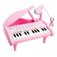 Love&Mini Piano Toy Keyboard for Kids Birthday Gift Pink Music Instruments with Microphone 24 Keys Portable