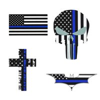 Reflective Thin Blue line Stickers(4PCS)-Thin Blue Line US Flag,Punisher Skull,Dark Night Decals Stickers,Cross American USA Flag Vinyl Stickers Honoring Police Law Enforcement for Car,Trucks,Luggage