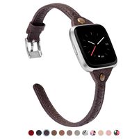 TOYOUTHS Slim Strap Compatible with Fitbit Versa/Versa 2/Versa Lite/Versa SE Bands for Women Men Thin Genuine Leather Replacement Wristbands Handmade Watch Band Accessories Brownish Black