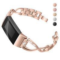 MEFEO Metal Bands Compatible for Fitbit Charge 3 and Charge 3 SE Fitness Activity Tracker, Bling Rhinestone Bracelet Strap Wristband for Women (Copper Gold)