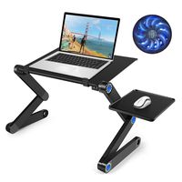Ultra-Large Adjustable Laptop Stand/Table/Desk with Large Cooling Fan & Mouse Pad Side, Foldable Aluminum Laptop Desk, Lightweight Portable Bed/Sofa/Couch Lap Table Tray for Home Office PC Computer