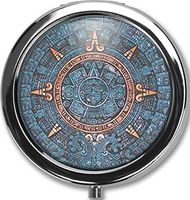 Blue Mandala Design New Silver Round Pill Box Decorative Metal Medicine Vitamin Organizer Unique Gift