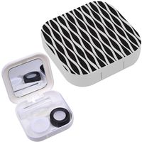 Portable Contact Lens Case Box Travel Kit Mirror + Bottle + Tweezers Container Holder [ Geometric Wavy Lines ]