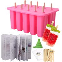 Homemade Popsicle Molds Shapes, Food Grade Silicone Frozen Ice Popsicle Maker-BPA Free, with 50 Popsicle Sticks 50 Popsicle Bags(10 Cavities Pink)