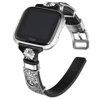 somoder Slim Leather Bands Compatible with Fitbit Versa 2/Fitbit Versa/Versa Lite & SE, Vintage Genuine Leather Band with Fashion Decorative Accessories for Women Man