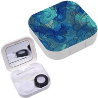 Portable Contact Lens Case Box Travel Kit Mirror + Bottle + Tweezers Container Holder [ Waves Decorative Doodles ]