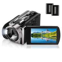 Video Camera Camcorder for YouTube Vlogging Digital Camera Full HD 1080P 15FPS 24MP Camcorder Webcam for Live Streaming 16X Digital Zoom 270° Rotatable Pause Function Recorder with 2 Batteries