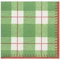 Caspari Plaid Check Paper Linen Dinner Napkins in Green, Two Packs of 12