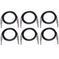 GLS Audio 2ft Patch Cable Cords - 1/4" TS to 1/4" TS Black Cables - 2' Mono Snake Cord - 6 Pack