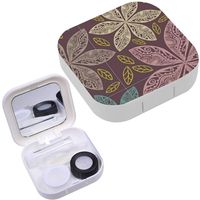 Portable Contact Lens Case Box Travel Kit Mirror + Bottle + Tweezers Container Holder [ Floral ]