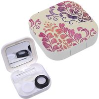 Portable Contact Lens Case Box Travel Kit Mirror + Bottle + Tweezers Container Holder [ Damask Element ]
