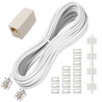 Phone Extension Cord 25 Feet, Phone Cable with Standard RJ11 Plug and 1 in-Line Couplers and 20 Cable Clip Holders, White