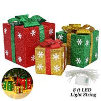Sunnyglade Set of 3 Christmas Lighted Gift Boxes with Bows Present Boxes for Christmas, Weddings Yard Home Holiday Art Decorations (Red Green and Yellow)