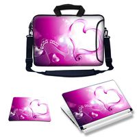 Meffort Inc Custom/Personalized Laptop Bundle Deal - Includes Bag with Side Pocket Skin Sticker & Mouse Pad, Customized Your Name (15.6 Inch, Pink Heart)