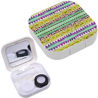 Portable Contact Lens Case Box Travel Kit Mirror + Bottle + Tweezers Container Holder [ Tribal Design Ornamental ]