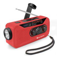 【Upgraded】 Emergency NOAA Weather Crank Solar Powered Portable Radio with 2000mAh Battery Power for Cell Phone, Bright Flashlight for Household Emergency and Outdoor Survival (Red)