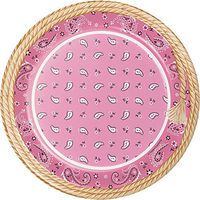 Creative Converting 317382 8Count Sturdy Style 8.75" Round Paper Plates, Pink Bandana Cowgirl,