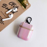 ICI-Rencontrer Elegant Bright Gradient Airpods Case Girls Women Creative Shining Glitter PU Leather Protective Bluetooth Wireless Earphone Charging Case With Hook Pink