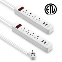 KF 4-Outlet Power Strip with 2 USB Charger, 2Pack, 6-Foot Long Cord, ETL Listed, Overload Protection, Ideal for Computers, Home Theatre, Appliances, Office Equipment and More, White