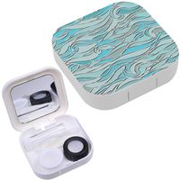 Portable Contact Lens Case Box Travel Kit Mirror + Bottle + Tweezers Container Holder [ Sea Waves Illustration ]