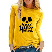 ANJUNIE Womens Casual Halloween Print Shirts O-Neck Long Sleeve Top Loose T-Shirt Blouse(2-Yellow,XXL)