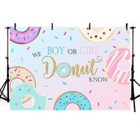MEHOFOTO Donut Gender Reveal Boy or Girl Baby Shower Party Decorations Photo Studio Background Blue or Pink Colorful Donuts Decorations Banner Photography Backdrops for Cake Table Supplies 7x5ft