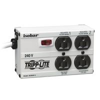 Tripp Lite Isobar 4 Outlet 230V Surge Protector Power Strip, 6ft Cord, Right-Angle Plug, Metal, (IB4-6/220)
