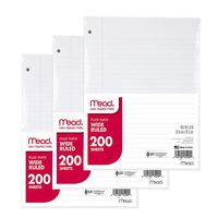 Mead Filler Paper, Loose Leaf Paper, Wide Ruled, 200 Sheets/Pack (15200) (3, Wide Ruled)