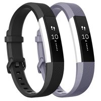 Tobfit Pack 2 Sport Bands Compatible with Fitbit Alta Bands/Alta HR/Ace, Soft TPU Replacement Wristbands with Metal Secure Buckle for Women Men (Black/Gray, Large)