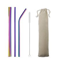 5Pcs Reusable 304 Stainless Steel Straw Metal Smoothies Drinking Straight Straws Silicone Cover with Brush Bag