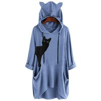 Womens Hoodies Casual Cat Graphic Print Sweatshirt Long Sleeve Pocket Pullover Tops for Girls Teens (L, Blue 1)