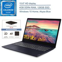 2019 Lenovo IdeaPad S145 15.6" Laptop Computer, Intel Celeron 4205U 1.8GHz, 4GB DDR4 RAM, 128GB SSD, Bluetooth 4.1, USB 3.1, HDMI, Abyss Blue, Windows 10 Home + EST External DVD+ Accessories