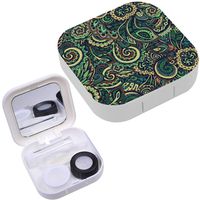 Portable Contact Lens Case Box Travel Kit Mirror + Bottle + Tweezers Container Holder [ Colored Spiral Leaf ]