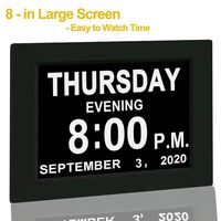 【Upgraded】 Digital Calendar Alarm Day Clock - with 8" Large Screen Display, am pm, 5 Alarm, for Extra Large Impaired Vision People, The Aged Seniors, The Dementia, for Desk, Wall Mounted, New Black