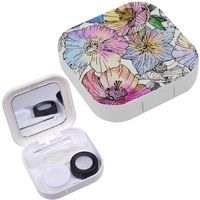 Portable Contact Lens Case Box Travel Kit Mirror + Bottle + Tweezers Container Holder [ Watercolor Flower ]