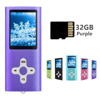 MP3 Player MP4 Player with a 32GB Micro SD Card, Runying Portable Music Player Support up to 64GB, Mini USB Port 1.8 LCD, with Photo Viewer, E-Book Reader, Voice Recorder & FM Radio Video(32GB Purple)
