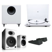 U-Turn Audio Orbit Plus Turntable with Built-in Preamplifier (White) and Audioengine A5+ Classic Powered Bookshelf Speakers (White) with Speaker Stands and S8 Premium Powered Subwoofer (White)