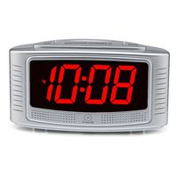 DreamSky Digital Alarm Clock with Snooze, 1.2 Inch Clear Led Digit Display with Dimmer, Simple Operate, Plug in Clock for Bedroom. (Silver + Red)