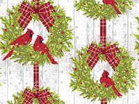 Cardinal Christmas Wreath Gift Wrap Wrapping Paper - 24 Inches x 15 Feet Roll