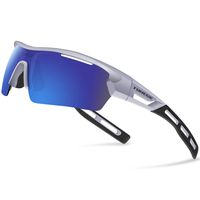 TOREGE Polarized Sports Sunglasses for Men Women Cycling Running Driving TR033 (Sliver&Black&Blue)