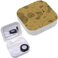 Portable Contact Lens Case Box Travel Kit Mirror + Bottle + Tweezers Container Holder [ Old Map Islands Ships ]
