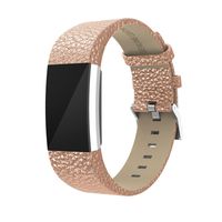 Kanzd Shiny Leather Wristband with Metal Connectors for Fitbit Charge 2 (Rose Gold)