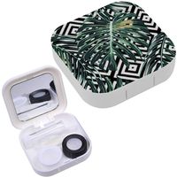 Portable Contact Lens Case Box Travel Kit Mirror + Bottle + Tweezers Container Holder [ Tropical Palm Leaves Jungle Beautiful ]