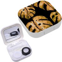 Portable Contact Lens Case Box Travel Kit Mirror + Bottle + Tweezers Container Holder [ Exotic Leaf ]