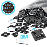 Cable Tie Mount and Zip Tie 1.6 Inch 40mm Black Large Squares Adhesive Mount, 100 Pieces.perfect for Wire Clips Cable Management Zip Tie Anchors,Durability Pro-grade UV Wire Holder
