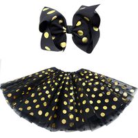 BGFKS 5 Layered Tulle Tutu Skirt for Girls with Hairbow and Hairties, Ballet Dressing Up Kid Tutu Skirt (Z-Dot Black, 2-8 Years Old)