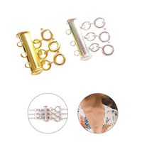 Layered Necklace Spacer Clasp, 3 Strands Necklaces Slide Magnetic Tube Lock with Lobster Clasps, Jewelry Clasps Connectors for Layered, Bracelet, Jewelry, Crafts, Necklace, 2 Pack Gold and Sliver