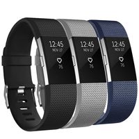 iGK Replacement Bands Compatible for Fitbit Charge 2, Adjustable Replacement Bands with Metal Clasp Classic Edition 3Packs Black Grey Navy Small